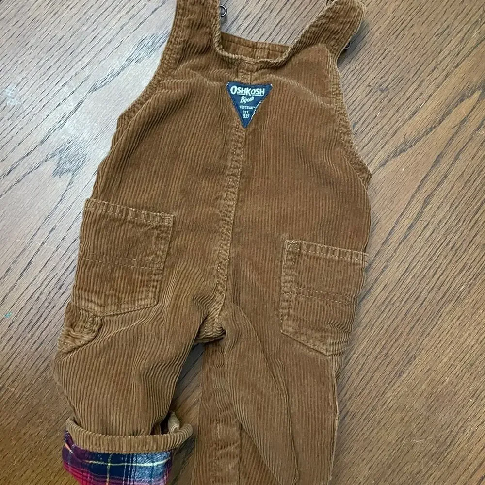 OshKosh Flannel Lined Corduroy Overalls 6m